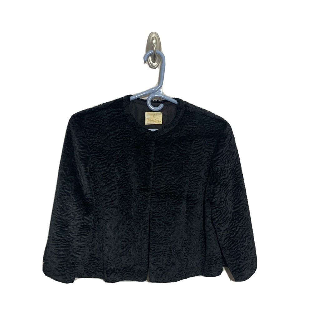 Vintage Womens Short Black Jacket Poodle Texture Sz Small S by Winter Lined